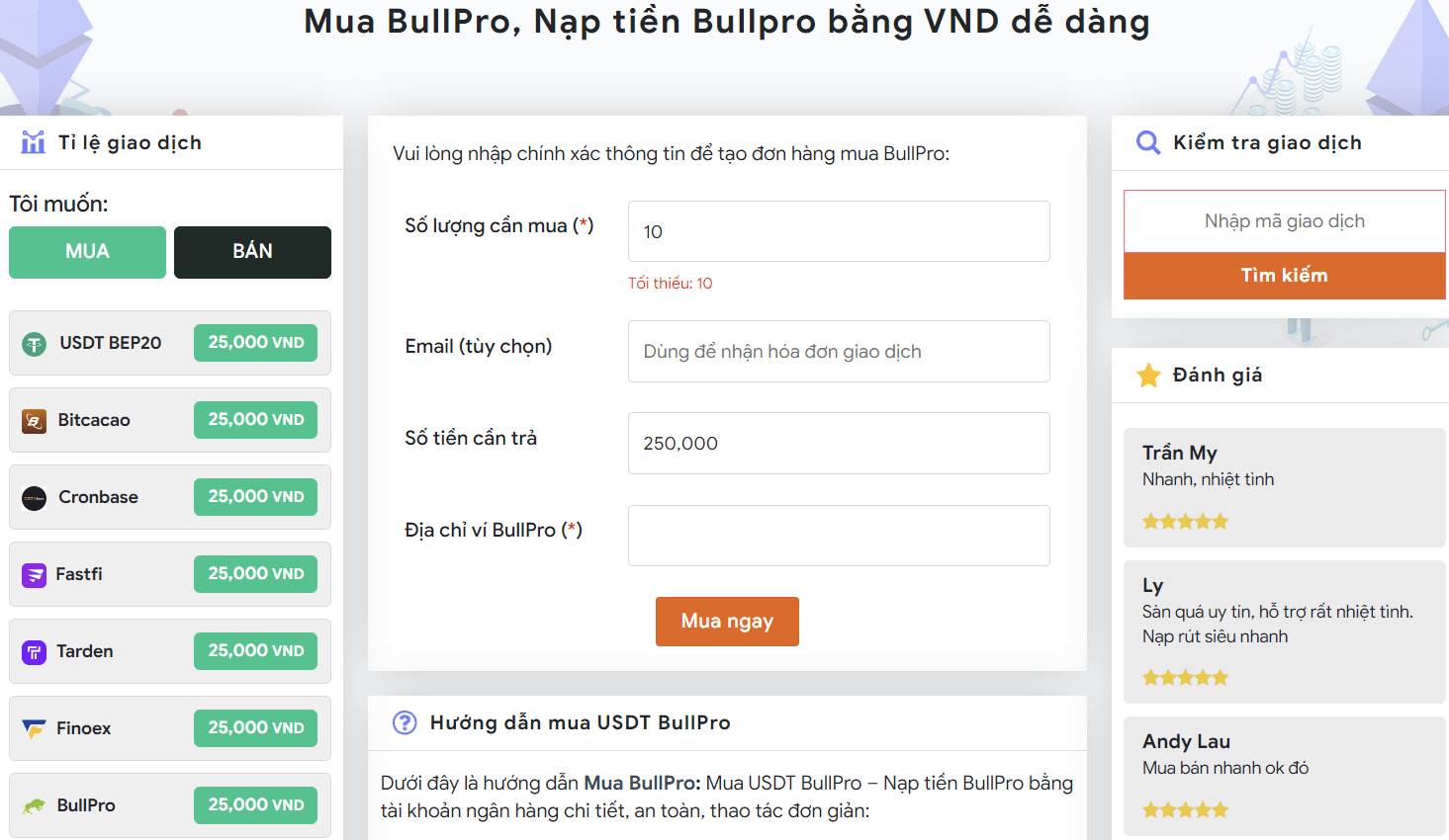 hướng dẫn nạp tiền sàn Bullpro
